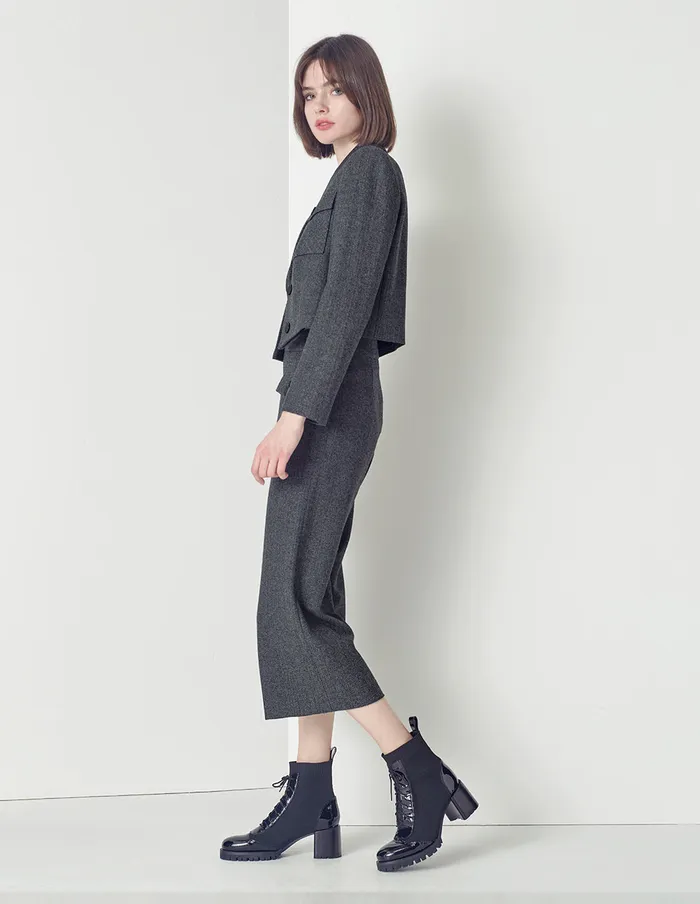 MARYLING Pants and Shorts Black And White Herringbone Pattern Crop Straight Pants Mix 8211 Women MARYLING Pants and Shorts Black And White Herringbone Pattern Crop Straight Pants Mix 8211 Women