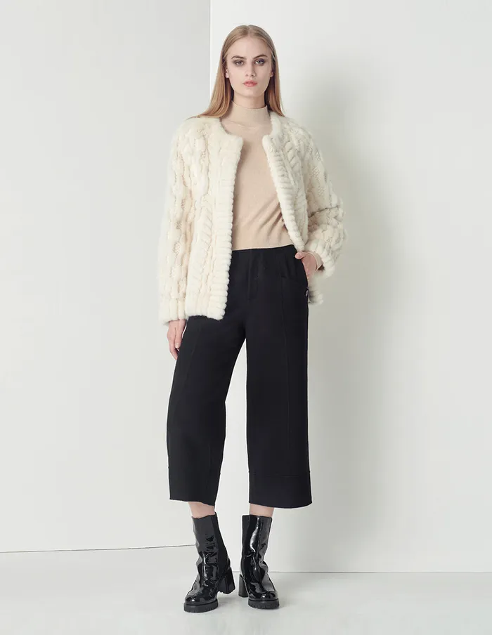 MARYLING Pants and Shorts Black Sheep Wool Slant Pockets Decorated Cropped Wideleg Pants Black 8211 Women MARYLING Pants and Shorts Black Sheep Wool Slant Pockets Decorated Cropped Wideleg Pants Black 8211 Women