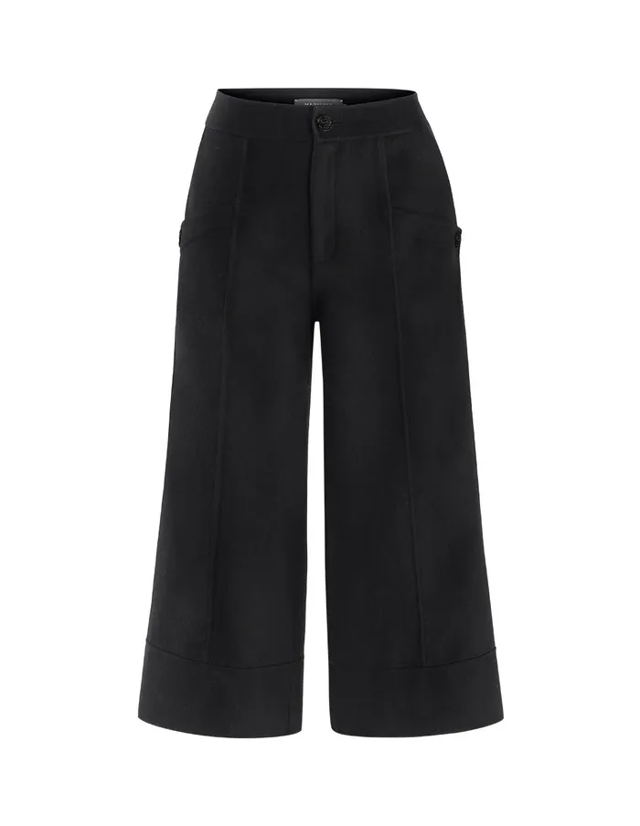 MARYLING Pants and Shorts Black Sheep Wool Slant Pockets Decorated Cropped Wideleg Pants Black 8211 Women MARYLING Pants and Shorts Black Sheep Wool Slant Pockets Decorated Cropped Wideleg Pants Black 8211 Women