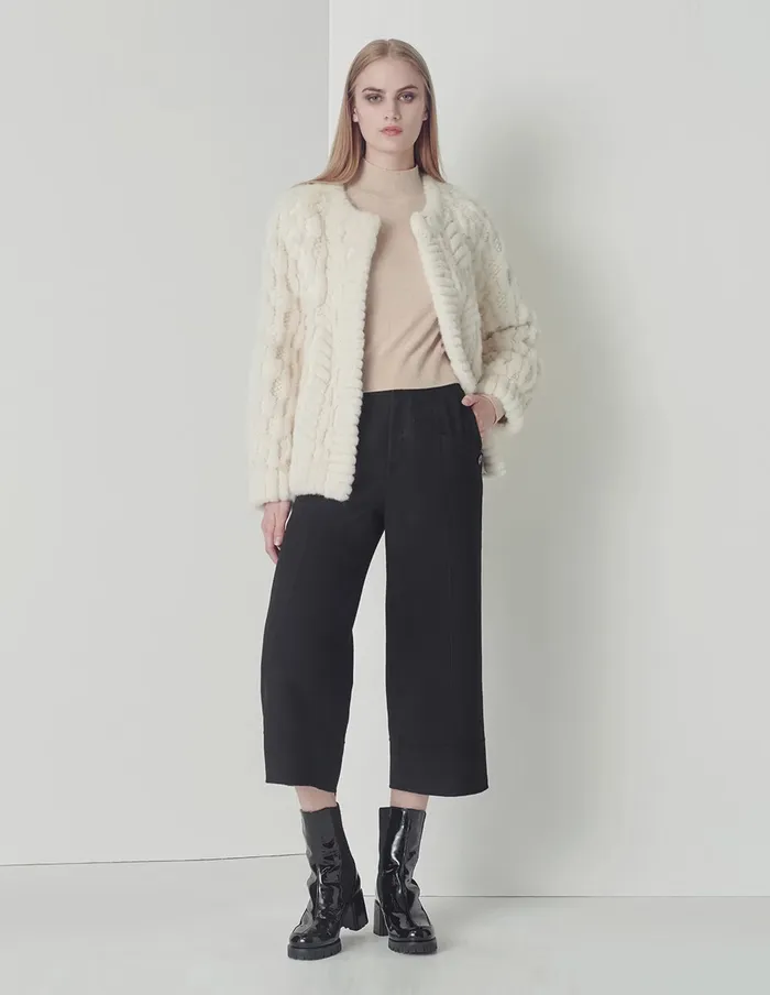 MARYLING Pants and Shorts Black Sheep Wool Slant Pockets Decorated Cropped Wideleg Pants Black 8211 Women MARYLING Pants and Shorts Black Sheep Wool Slant Pockets Decorated Cropped Wideleg Pants Black 8211 Women