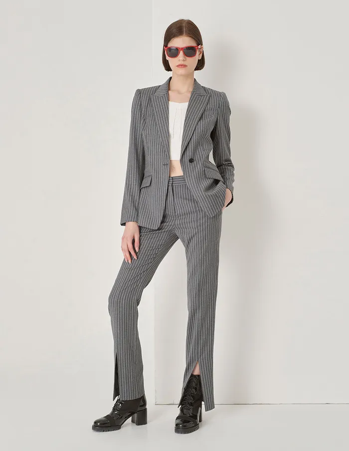 MARYLING Pants and Shorts OffWhite Striped Slit Suit Trousers Stripes 8211 Women MARYLING Pants and Shorts OffWhite Striped Slit Suit Trousers Stripes 8211 Women
