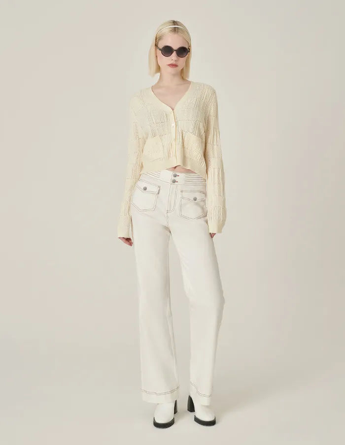 MARYLING Pants and Shorts StraightLeg Jeans With White Contrast Stitching Snow 8211 Women MARYLING Pants and Shorts StraightLeg Jeans With White Contrast Stitching Snow 8211 Women