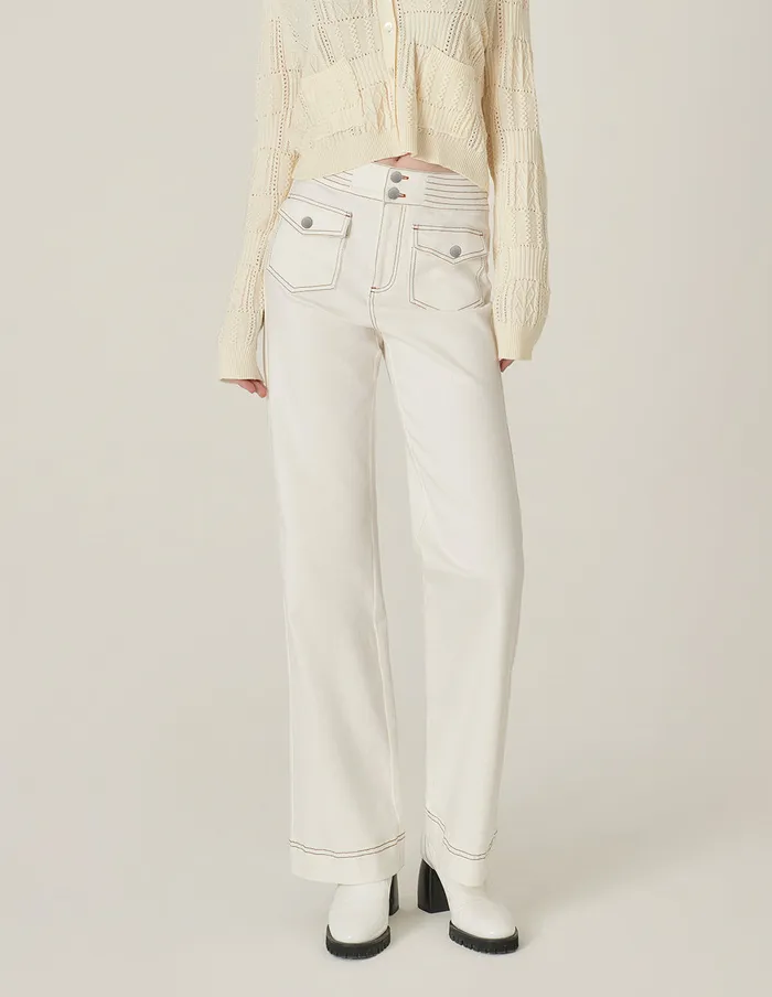MARYLING Pants and Shorts StraightLeg Jeans With White Contrast Stitching Snow 8211 Women MARYLING Pants and Shorts StraightLeg Jeans With White Contrast Stitching Snow 8211 Women