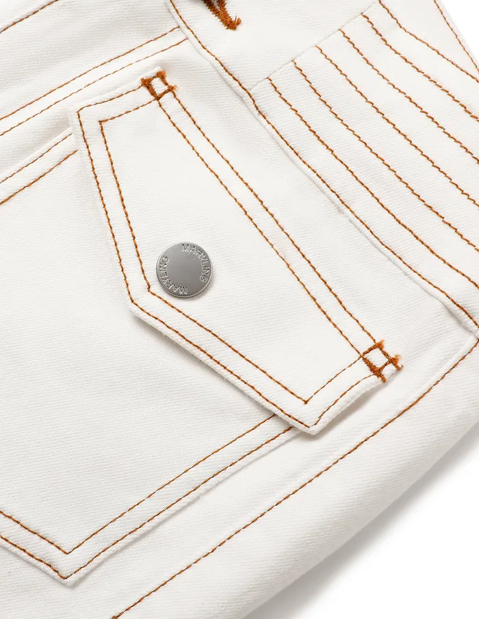 MARYLING Pants and Shorts StraightLeg Jeans With White Contrast Stitching Snow 8211 Women MARYLING Pants and Shorts StraightLeg Jeans With White Contrast Stitching Snow 8211 Women