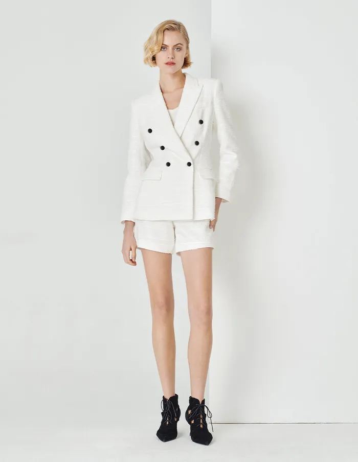 MARYLING Pants and Shorts White Tweed With Two Black Buttons Shorts White 8211 Women MARYLING Pants and Shorts White Tweed With Two Black Buttons Shorts White 8211 Women