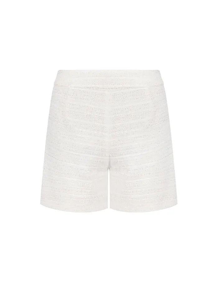 MARYLING Pants and Shorts White Tweed With Two Black Buttons Shorts White 8211 Women