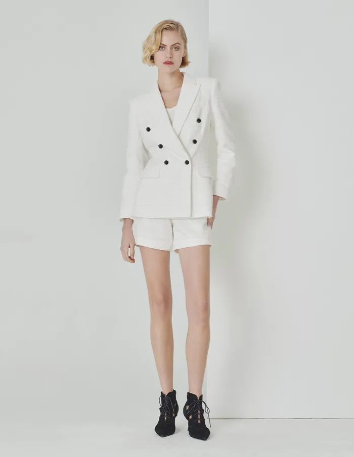 MARYLING Pants and Shorts White Tweed With Two Black Buttons Shorts White 8211 Women