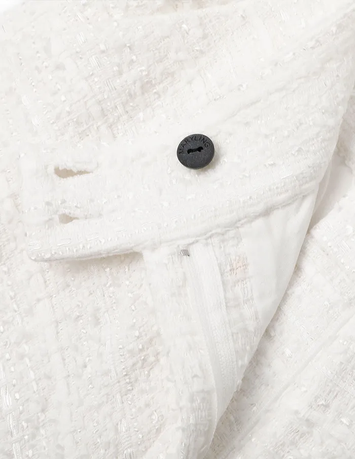 MARYLING Pants and Shorts White Tweed With Two Black Buttons Shorts White 8211 Women