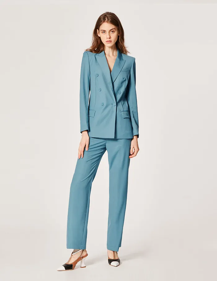 MARYLING Pants and Shorts WORSTED WOOL CROP LEG SUITING PANTS Cadet Blue 8211 Women MARYLING Pants and Shorts WORSTED WOOL CROP LEG SUITING PANTS Cadet Blue 8211 Women