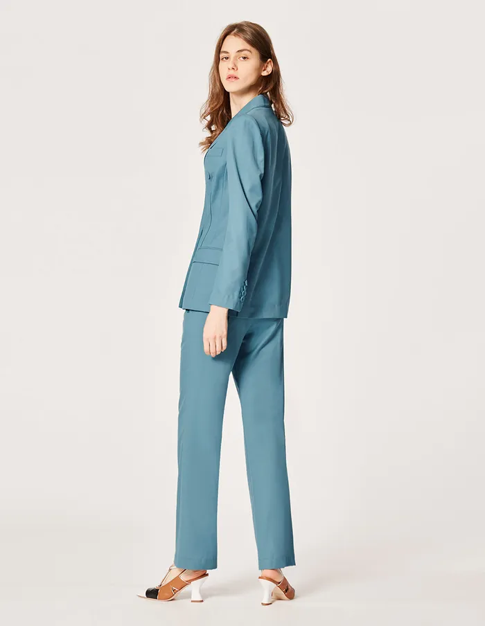 MARYLING Pants and Shorts WORSTED WOOL CROP LEG SUITING PANTS Cadet Blue 8211 Women