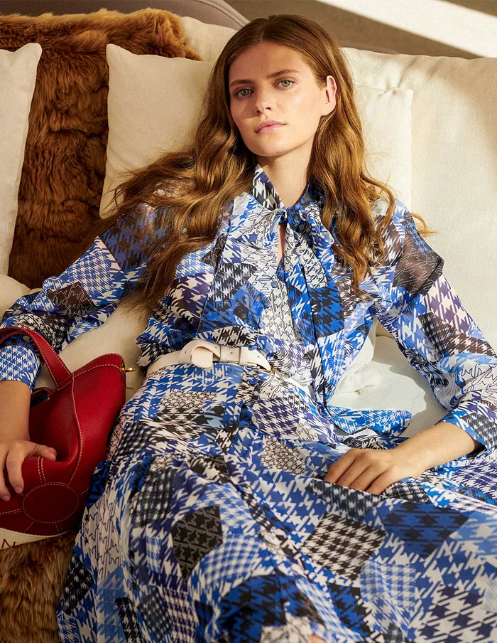 MARYLING Printed Dress Patchwork Printed TieNeck Midi Dress Mix 8211 Women