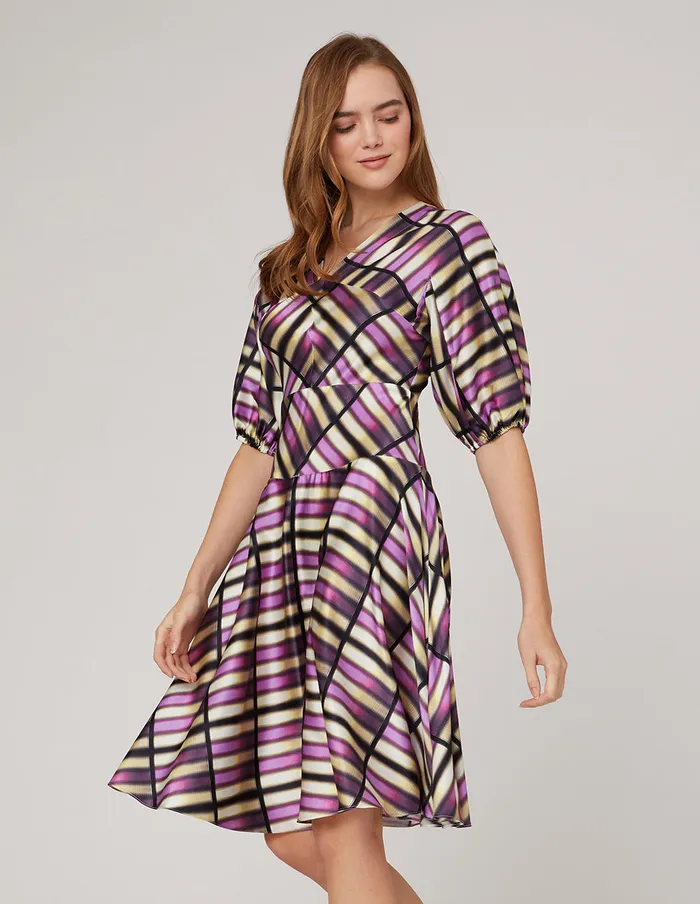 MARYLING Printed Dress Pink Plaid Vneck Raglan Sleeve Silk Dress Mix 8211 Women MARYLING Printed Dress Pink Plaid Vneck Raglan Sleeve Silk Dress Mix 8211 Women
