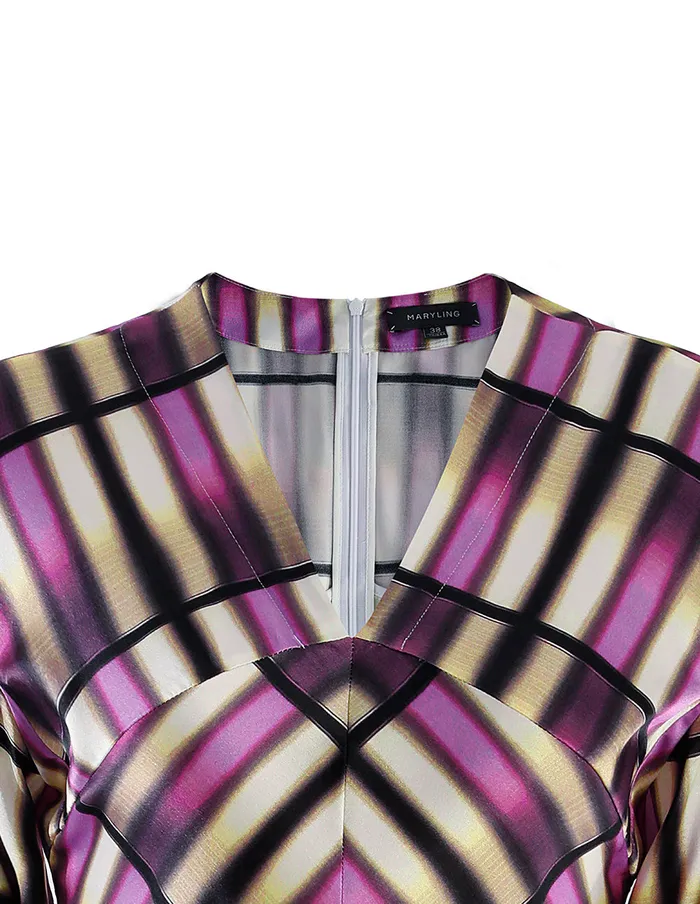 MARYLING Printed Dress Pink Plaid Vneck Raglan Sleeve Silk Dress Mix 8211 Women MARYLING Printed Dress Pink Plaid Vneck Raglan Sleeve Silk Dress Mix 8211 Women