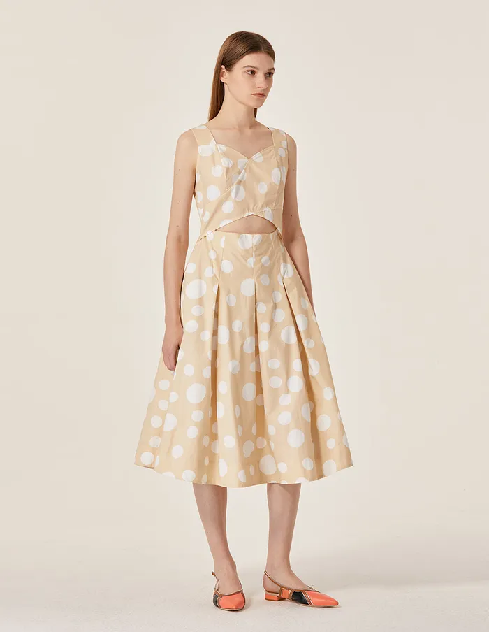 MARYLING Printed Dress Polka Dot Pattern Sleeveless ALine Midi Dress Yellow 8211 Women MARYLING Printed Dress Polka Dot Pattern Sleeveless ALine Midi Dress Yellow 8211 Women