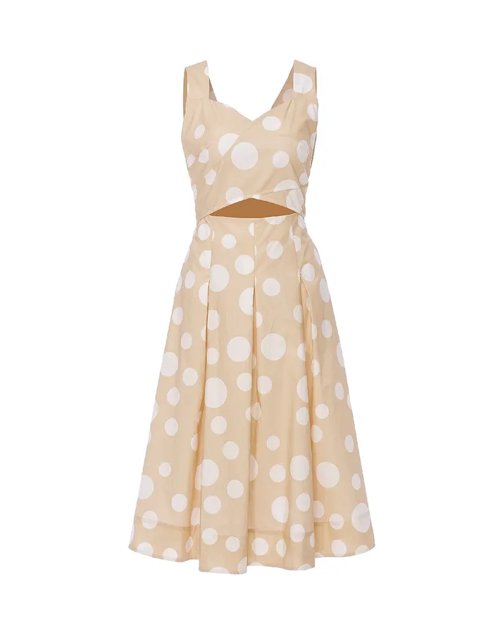 MARYLING Printed Dress Polka Dot Pattern Sleeveless ALine Midi Dress Yellow 8211 Women MARYLING Printed Dress Polka Dot Pattern Sleeveless ALine Midi Dress Yellow 8211 Women