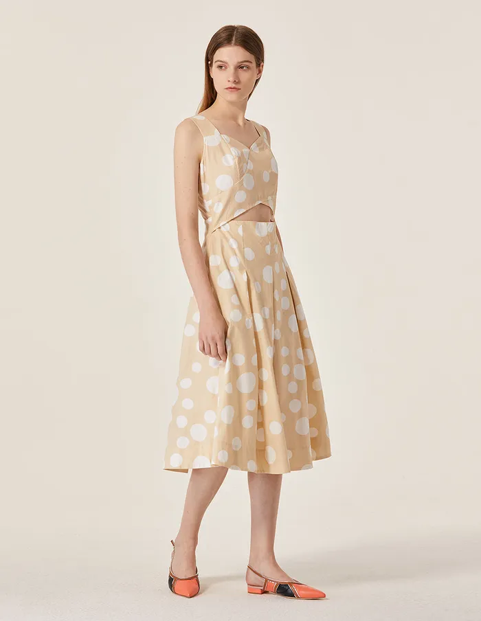 MARYLING Printed Dress Polka Dot Pattern Sleeveless ALine Midi Dress Yellow 8211 Women MARYLING Printed Dress Polka Dot Pattern Sleeveless ALine Midi Dress Yellow 8211 Women