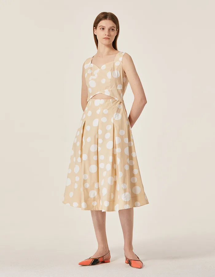 MARYLING Printed Dress Polka Dot Pattern Sleeveless ALine Midi Dress Yellow 8211 Women MARYLING Printed Dress Polka Dot Pattern Sleeveless ALine Midi Dress Yellow 8211 Women