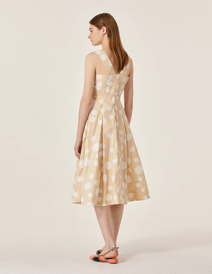 MARYLING Printed Dress Polka Dot Pattern Sleeveless ALine Midi Dress Yellow 8211 Women MARYLING Printed Dress Polka Dot Pattern Sleeveless ALine Midi Dress Yellow 8211 Women