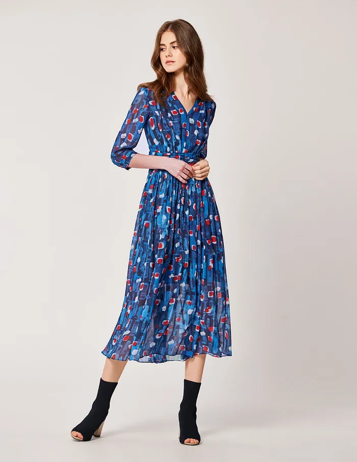 MARYLING Printed Dress VNeck MidSleevel Georgette Print Dress Medium Blue 8211 Women MARYLING Printed Dress VNeck MidSleevel Georgette Print Dress Medium Blue 8211 Women