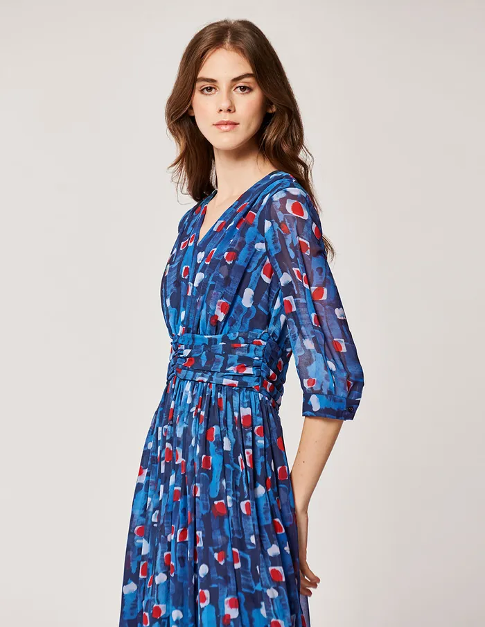 MARYLING Printed Dress VNeck MidSleevel Georgette Print Dress Medium Blue 8211 Women MARYLING Printed Dress VNeck MidSleevel Georgette Print Dress Medium Blue 8211 Women