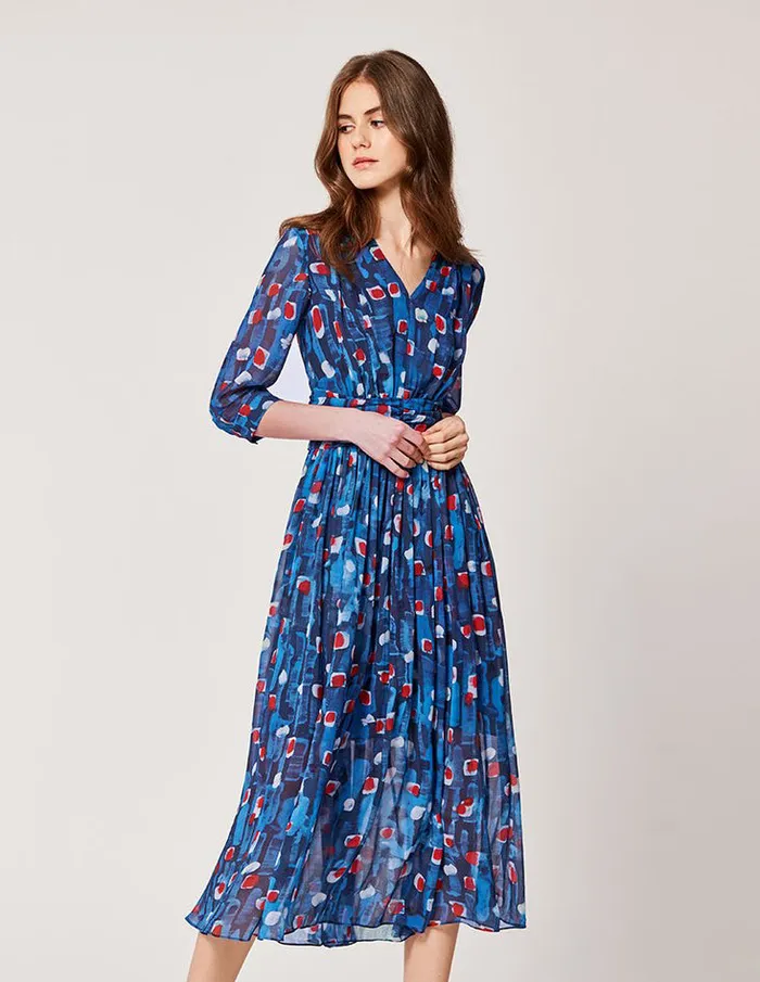 MARYLING Printed Dress VNeck MidSleevel Georgette Print Dress Medium Blue 8211 Women MARYLING Printed Dress VNeck MidSleevel Georgette Print Dress Medium Blue 8211 Women