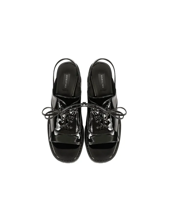 MARYLING Shoes Patent Leather Open Toe Lace Up Block Heel Slingback Shoes White 8211 Women MARYLING Shoes Patent Leather Open Toe Lace Up Block Heel Slingback Shoes White 8211 Women