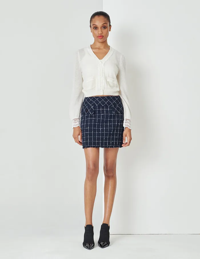 MARYLING Skirts AShape Plaid Mini Skirt In Tweed With Two Side Pockets Tassel Mix 8211 Women MARYLING Skirts AShape Plaid Mini Skirt In Tweed With Two Side Pockets Tassel Mix 8211 Women