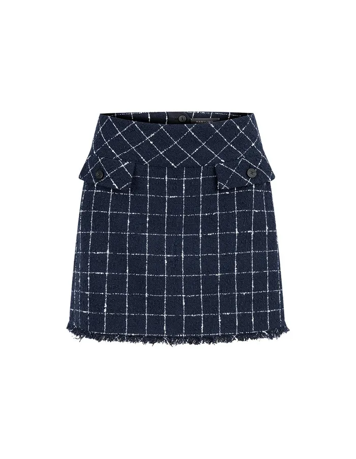 MARYLING Skirts AShape Plaid Mini Skirt In Tweed With Two Side Pockets Tassel Mix 8211 Women MARYLING Skirts AShape Plaid Mini Skirt In Tweed With Two Side Pockets Tassel Mix 8211 Women