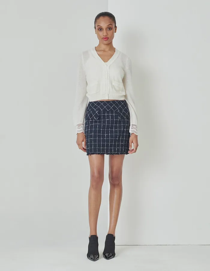 MARYLING Skirts AShape Plaid Mini Skirt In Tweed With Two Side Pockets Tassel Mix 8211 Women MARYLING Skirts AShape Plaid Mini Skirt In Tweed With Two Side Pockets Tassel Mix 8211 Women