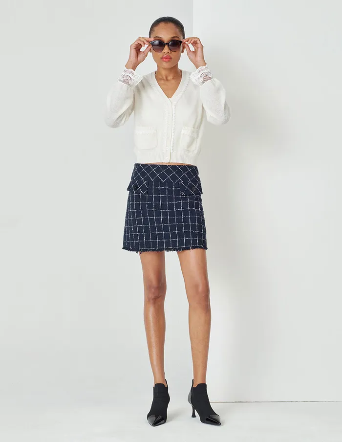 MARYLING Skirts AShape Plaid Mini Skirt In Tweed With Two Side Pockets Tassel Mix 8211 Women MARYLING Skirts AShape Plaid Mini Skirt In Tweed With Two Side Pockets Tassel Mix 8211 Women