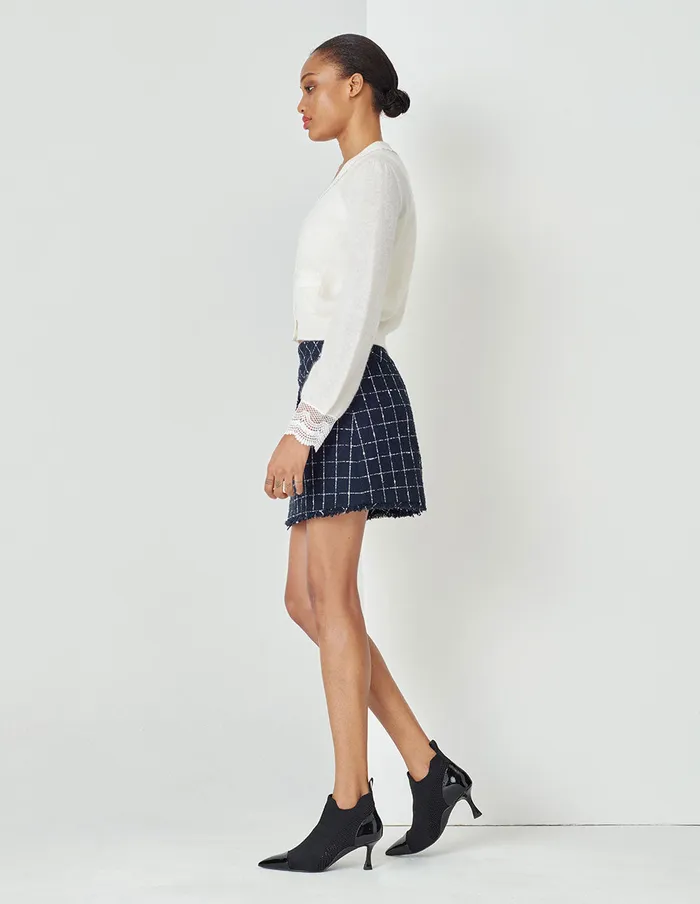 MARYLING Skirts AShape Plaid Mini Skirt In Tweed With Two Side Pockets Tassel Mix 8211 Women MARYLING Skirts AShape Plaid Mini Skirt In Tweed With Two Side Pockets Tassel Mix 8211 Women