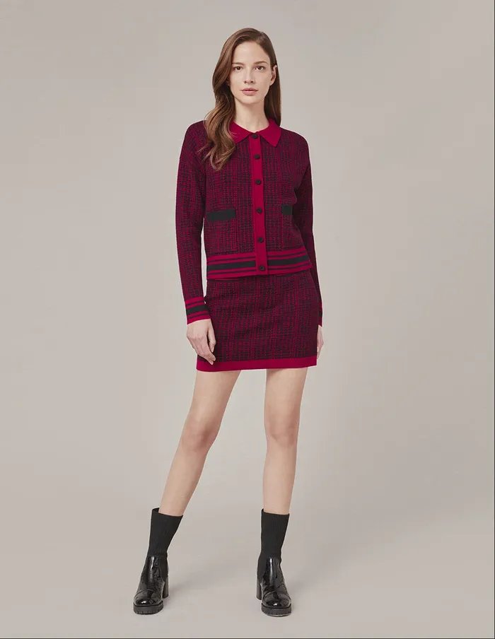 MARYLING Skirts BLACK and RED HOUNDSTOOTH KNITTED SKIRT Red 8211 Women