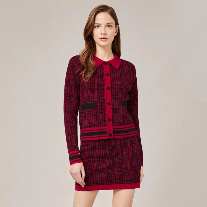 MARYLING Skirts BLACK and RED HOUNDSTOOTH KNITTED SKIRT Red 8211 Women