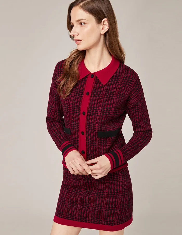 MARYLING Skirts BLACK and RED HOUNDSTOOTH KNITTED SKIRT Red 8211 Women