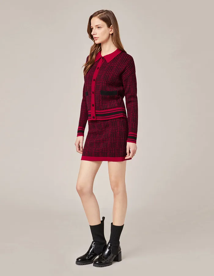 MARYLING Skirts BLACK and RED HOUNDSTOOTH KNITTED SKIRT Red 8211 Women