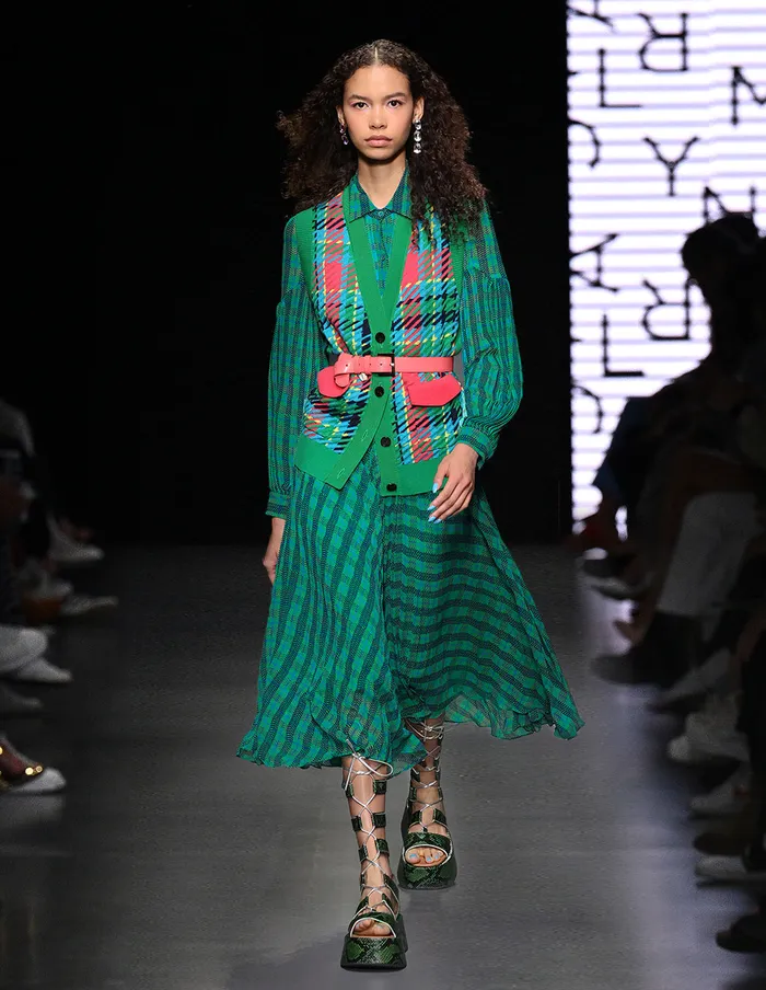 MARYLING Skirts Blue And Green Square Print Houndstooth Pleated Skirt Mix 8211 Women MARYLING Skirts Blue And Green Square Print Houndstooth Pleated Skirt Mix 8211 Women