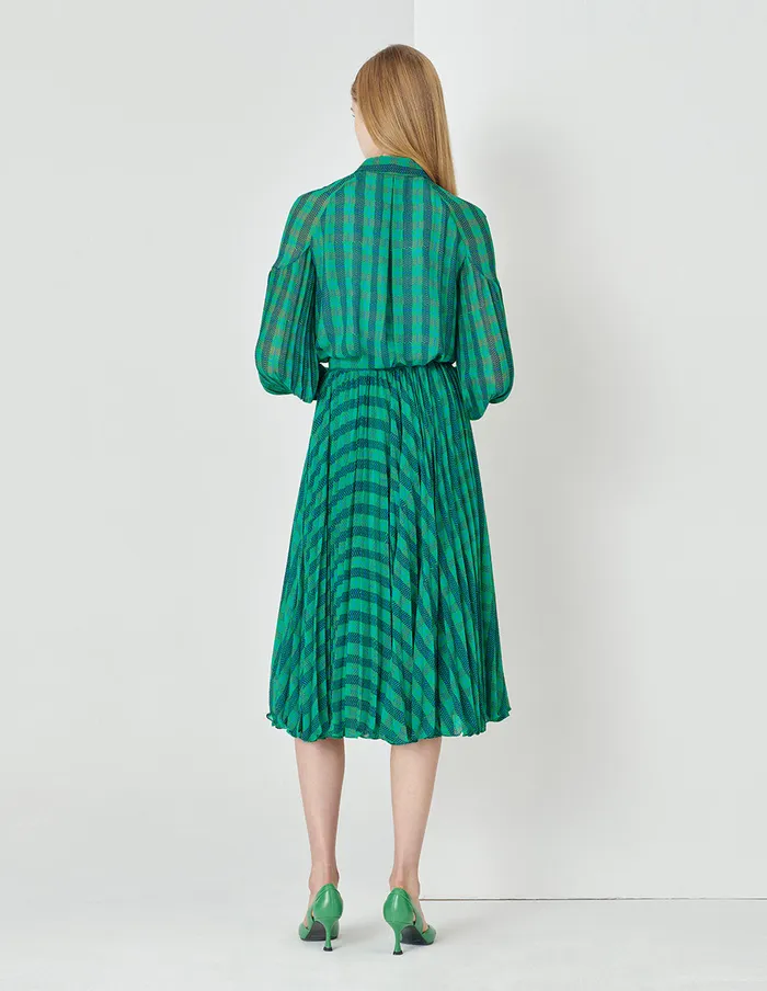 MARYLING Skirts Blue And Green Square Print Houndstooth Pleated Skirt Mix 8211 Women MARYLING Skirts Blue And Green Square Print Houndstooth Pleated Skirt Mix 8211 Women