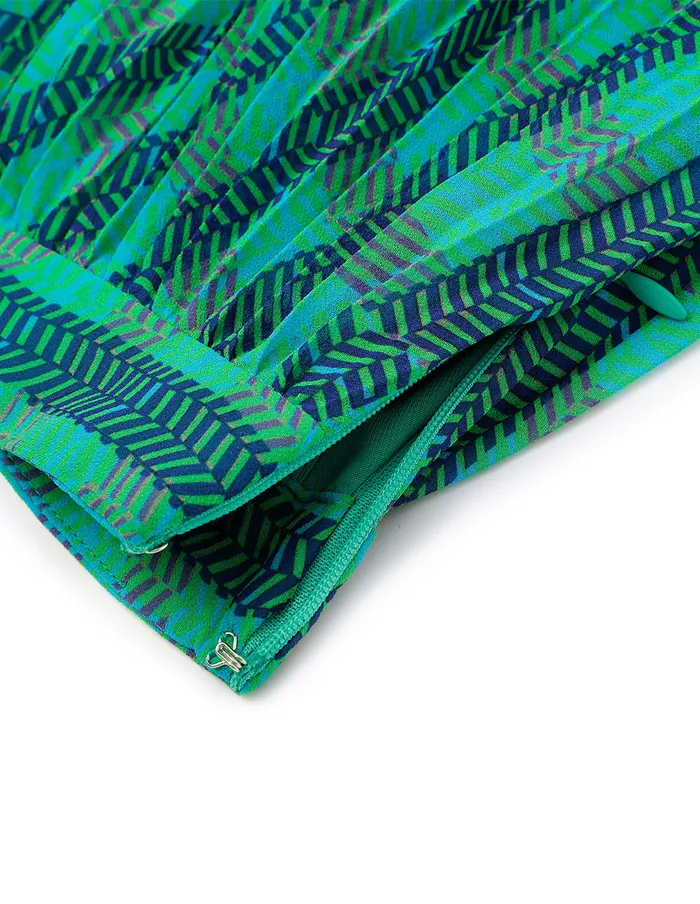 MARYLING Skirts Blue And Green Square Print Houndstooth Pleated Skirt Mix 8211 Women MARYLING Skirts Blue And Green Square Print Houndstooth Pleated Skirt Mix 8211 Women