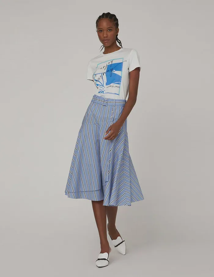MARYLING Skirts Blue White Striped Asymmetrical Skirt Mix 8211 Women MARYLING Skirts Blue White Striped Asymmetrical Skirt Mix 8211 Women