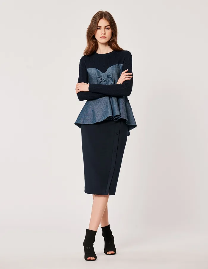 MARYLING Skirts Classic Slim Fit Suit Pencil Skirt Midnight Blue 8211 Women
