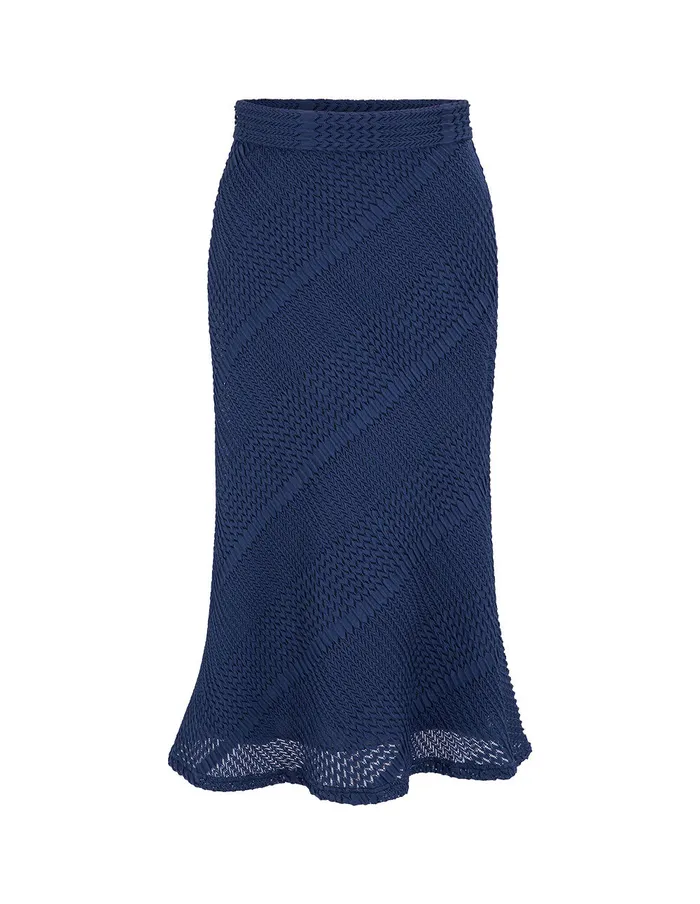 MARYLING Skirts Dark Blue Pleated Striped Lace Fishtail Skirt Blue 8211 Women MARYLING Skirts Dark Blue Pleated Striped Lace Fishtail Skirt Blue 8211 Women