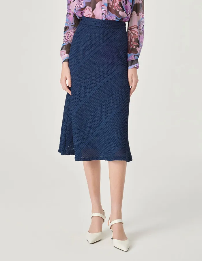 MARYLING Skirts Dark Blue Pleated Striped Lace Fishtail Skirt Blue 8211 Women MARYLING Skirts Dark Blue Pleated Striped Lace Fishtail Skirt Blue 8211 Women