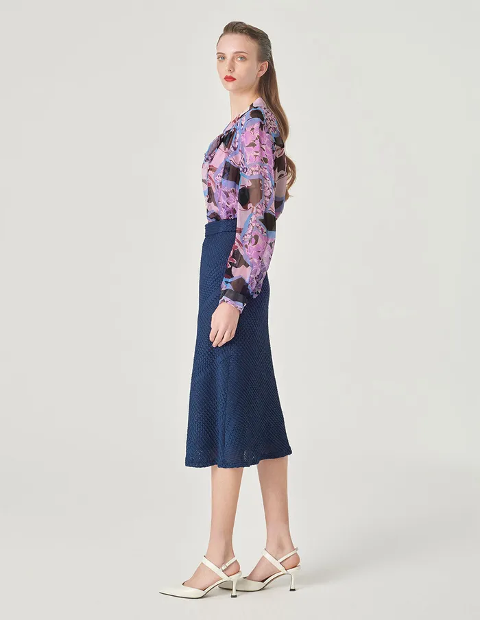 MARYLING Skirts Dark Blue Pleated Striped Lace Fishtail Skirt Blue 8211 Women MARYLING Skirts Dark Blue Pleated Striped Lace Fishtail Skirt Blue 8211 Women