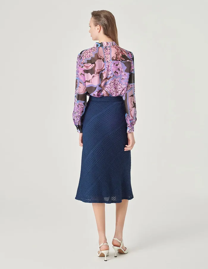 MARYLING Skirts Dark Blue Pleated Striped Lace Fishtail Skirt Blue 8211 Women MARYLING Skirts Dark Blue Pleated Striped Lace Fishtail Skirt Blue 8211 Women