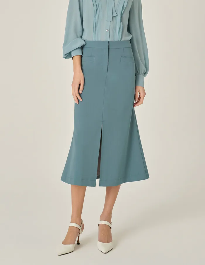 MARYLING Skirts Mist Blue MidFront Slit KneeLength ALine Skirt Misty Blue 8211 Women MARYLING Skirts Mist Blue MidFront Slit KneeLength ALine Skirt Misty Blue 8211 Women