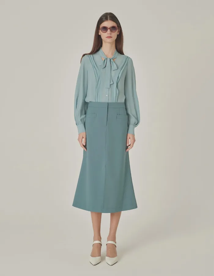 MARYLING Skirts Mist Blue MidFront Slit KneeLength ALine Skirt Misty Blue 8211 Women MARYLING Skirts Mist Blue MidFront Slit KneeLength ALine Skirt Misty Blue 8211 Women