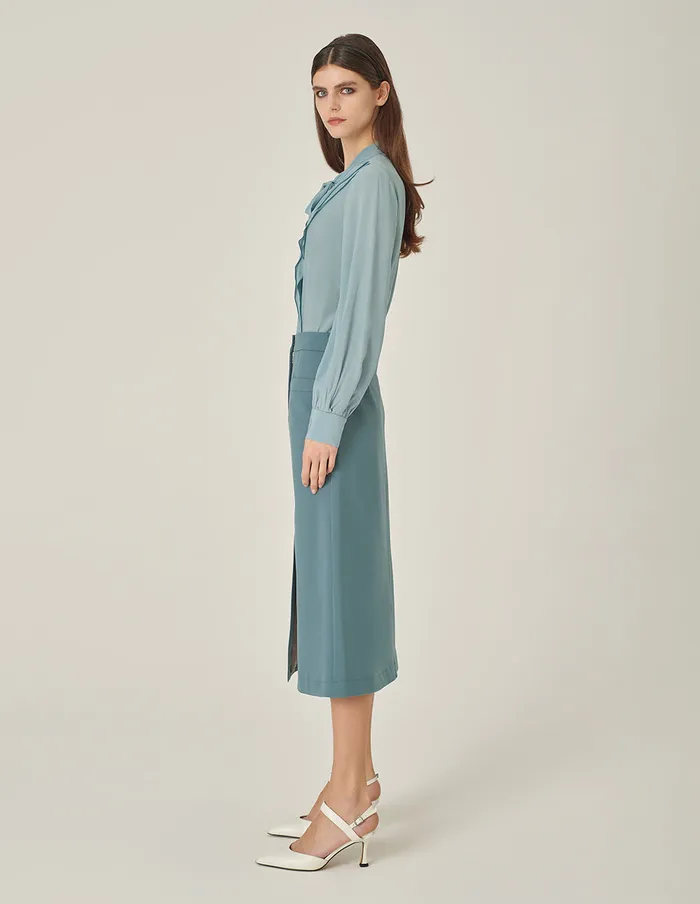 MARYLING Skirts Mist Blue MidFront Slit KneeLength ALine Skirt Misty Blue 8211 Women MARYLING Skirts Mist Blue MidFront Slit KneeLength ALine Skirt Misty Blue 8211 Women