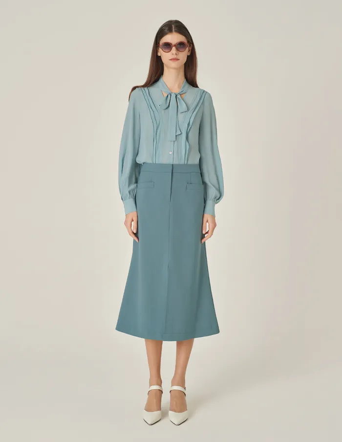 MARYLING Skirts Mist Blue MidFront Slit KneeLength ALine Skirt Misty Blue 8211 Women MARYLING Skirts Mist Blue MidFront Slit KneeLength ALine Skirt Misty Blue 8211 Women