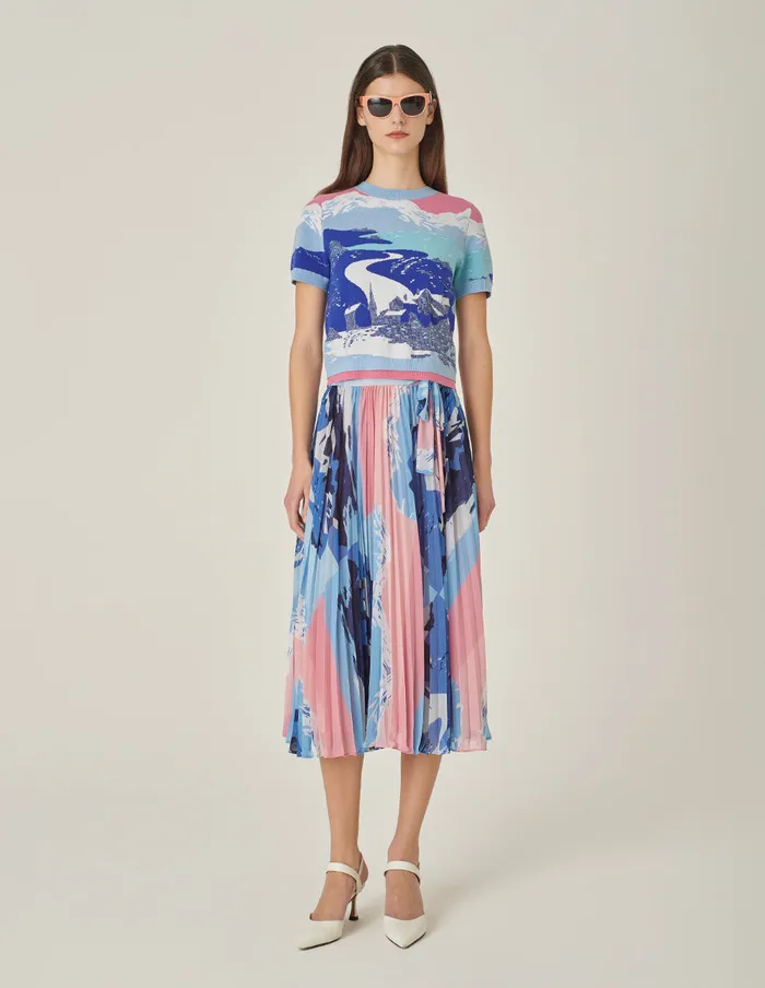 MARYLING Skirts Printed Pleated KneeLength Skirt Snowscape 8211 Women