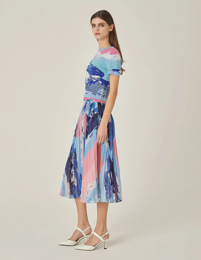MARYLING Skirts Printed Pleated KneeLength Skirt Snowscape 8211 Women